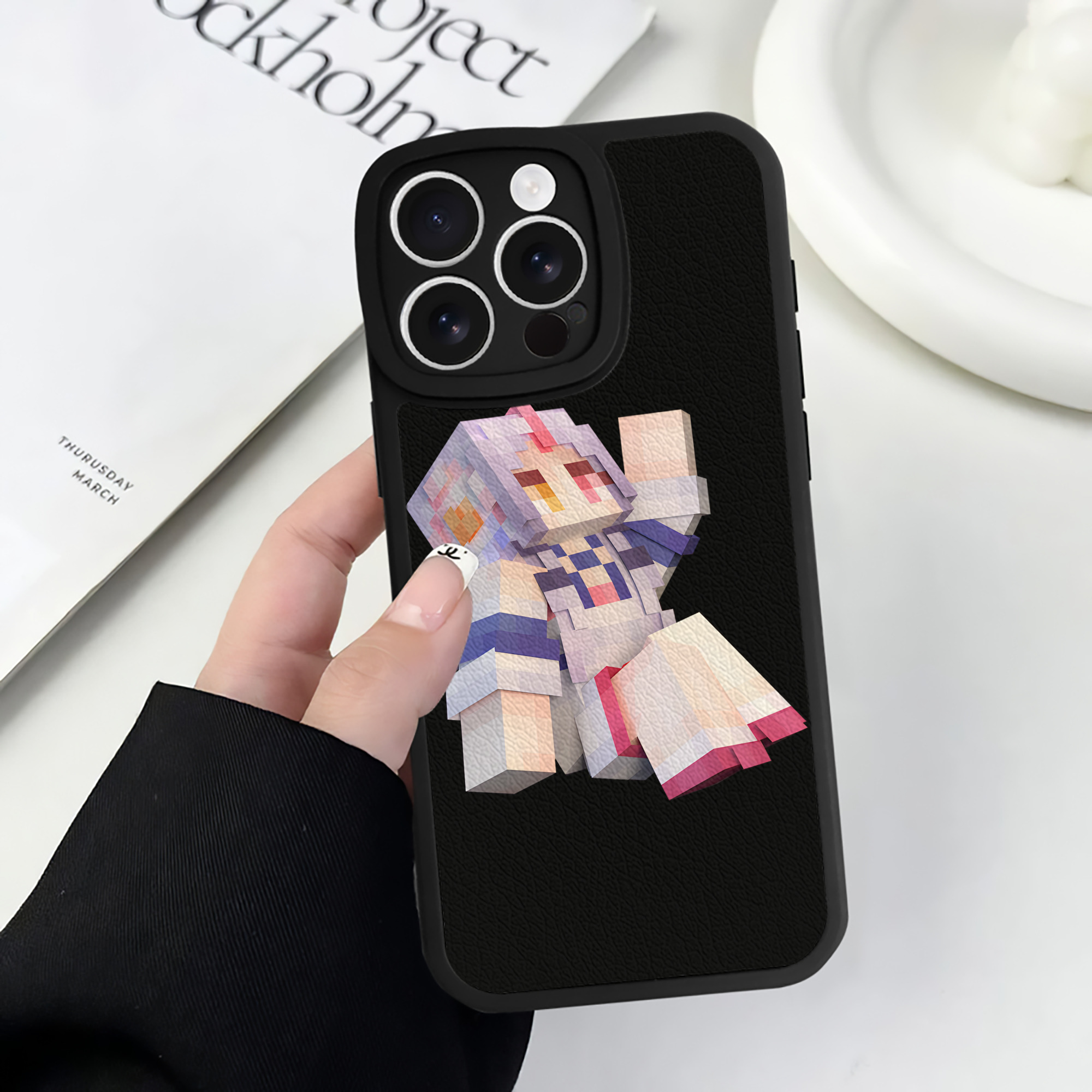 （画像用） マインクラフト ブロックの世界 Minecraft MC Block world 【iPhone 16シリーズ対応】シリコンスマホケース（レザー調） 材質：シリコン